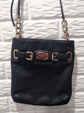 Michael Kors Hamilton Navy Shoulder Bag Pebble Leather Crossbody Bag Purse Gold